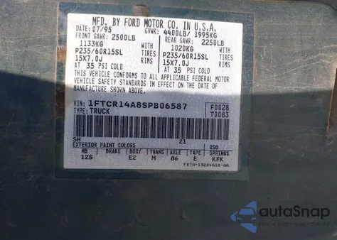 1995 Ford Ranger Super Cab z USA, uszkodzony, nr VIN 1FTCR14A8SPB06587